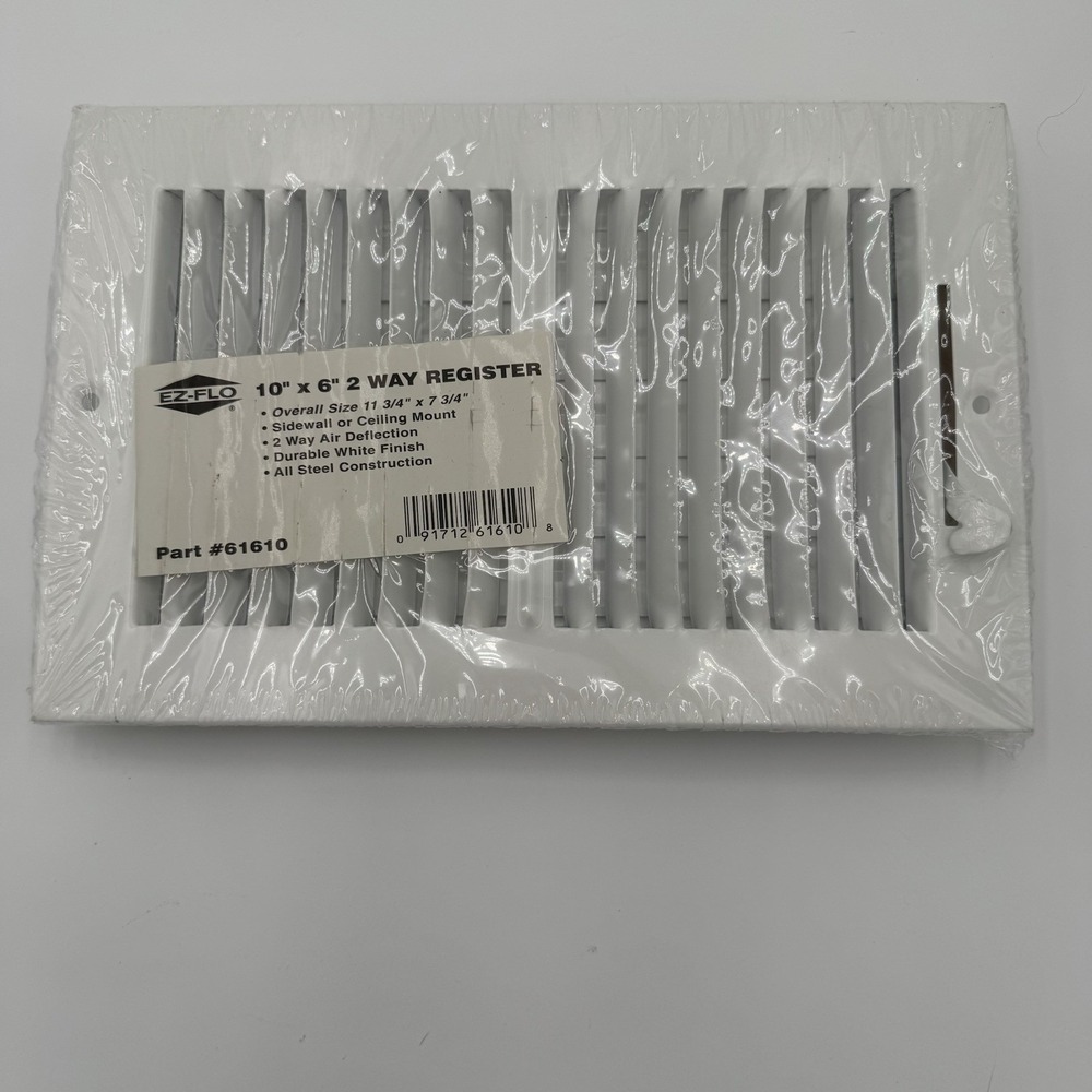 EZ-FLO 10"x6" Register (Vent) 2-Way (Adjustable)Ceiling/Sidewall Steel/White/NEW